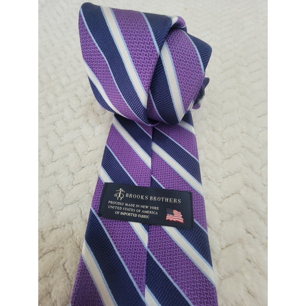 Brooks Brothers Purple & Blue With Stripes 100% Silk Men's Necktie